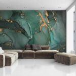 Papier peint Motif abstrait vert et marron.