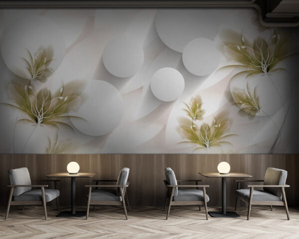 Papier peint Motif floral blanc et vert