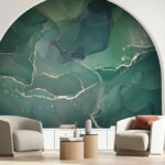 Papier peint Motifs abstraits de marbre vert tourbillonnant.