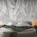Papier peint Élégant motif de feuilles blanches plumeuses