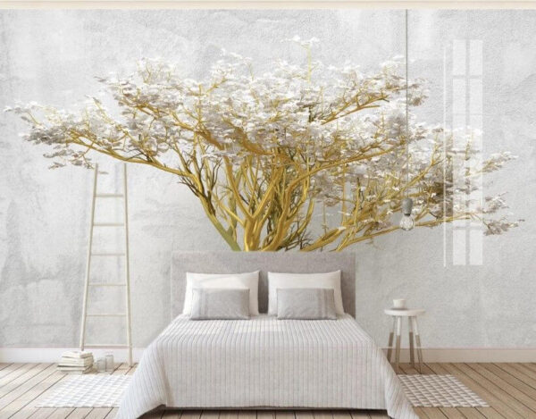 Arbre à fleurs blanches Papier peint Arbre à fleurs blanches