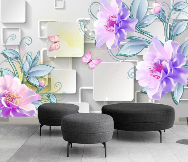 Papier peint avec des fleurs et des papillons Papier peint Papier peint avec des fleurs et des papillons