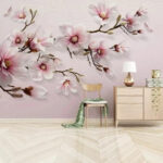 Papier peint Magnolias roses sur des branches élégantes