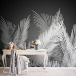 Papier peint Plumes blanches sur fond noir