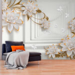 Papier peint Fleur blanche et orange