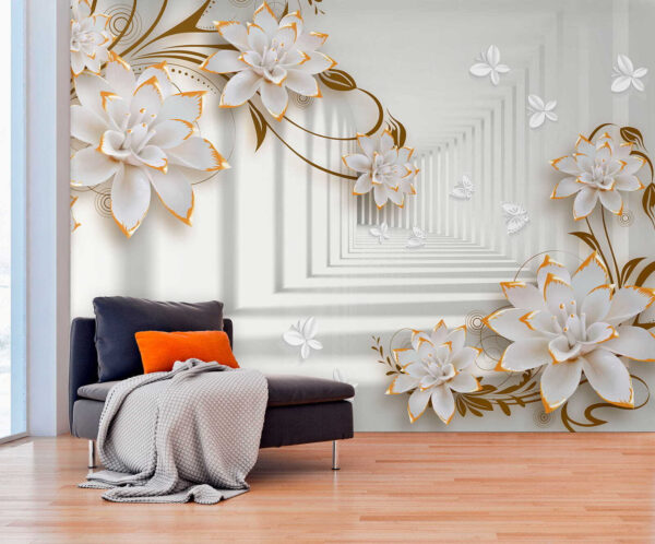 Fleur blanche et orange Papier peint Fleur blanche et orange