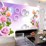 Papier peint Des roses roses et des papillons dansent joyeusement.