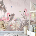 Papier peint Papillon bleu et rose