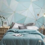 Papier peint Motif triangulaire bleu et blanc