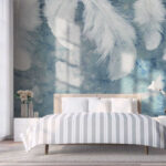 Papier peint Plumes flottant sur un fond doux