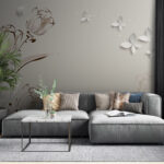 Papier peint Tulipes blanches et papillons