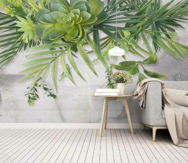 Des plantes grasses vertes et des branches feuillues au-dessus de la tête Papier peint Des plantes grasses vertes et des branches feuillues au-dessus de la tête