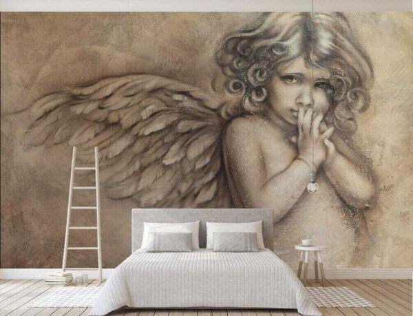 Ange pensif aux ailes souples Papier peint Ange pensif aux ailes souples