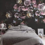 Papier peint Groupe de fleurs sur fond noir