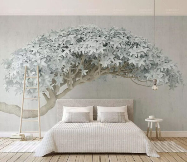 Arbre abstrait au feuillage blanc Papier peint Arbre abstrait au feuillage blanc