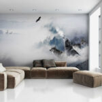 Papier peint Loup debout dans la neige