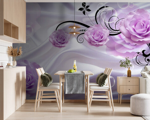 Roses violettes sur fond de tissu soyeux Papier peint Roses violettes sur fond de tissu soyeux