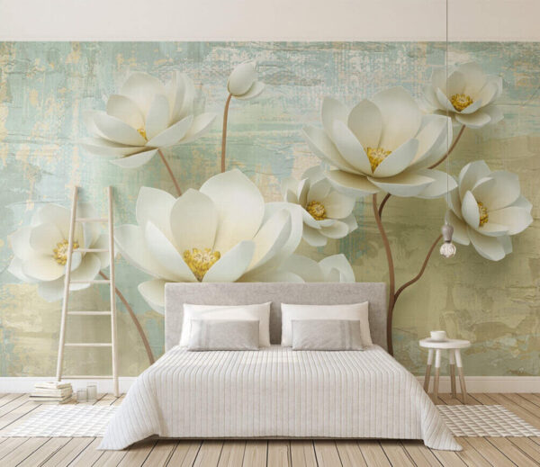 Fleurs élégantes sur fond texturé Papier peint Fleurs élégantes sur fond texturé