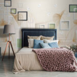 Papier peint Papier peint avec des fleurs et des papillons blancs et bruns