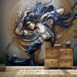 Papier peint Femme mystique dans des bleus tourbillonnants.