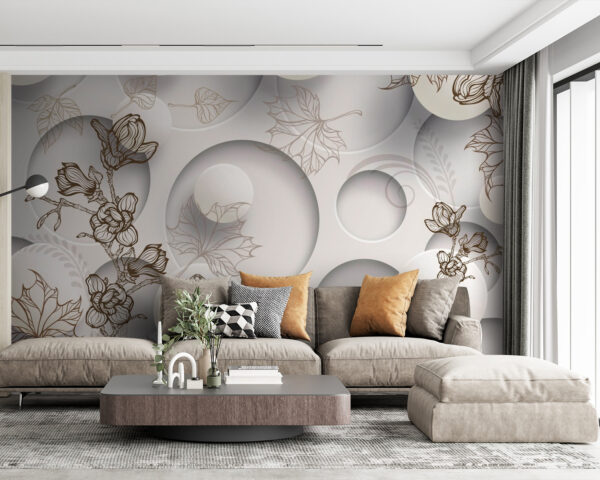 Papier peint Papier peint avec des cercles et des fleurs