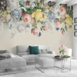 Papier peint Fleurs délicates avec des papillons colorés