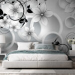 Papier peint Fleur avec un motif noir et blanc