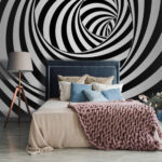 Papier peint Motif en spirale noir et blanc