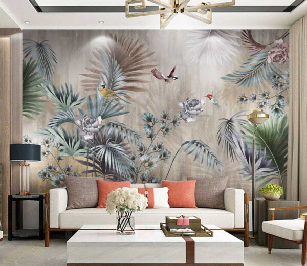 Papier peint Des oiseaux voltigent parmi le feuillage tropical (UGS : u36229) Papier peint Papier peint Des oiseaux voltigent parmi le feuillage tropical (UGS : u36229)