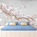 Papier peint Branche avec fleurs et papillons