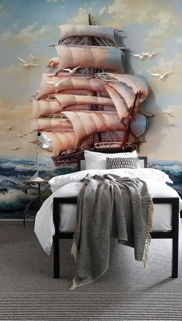 Navire à voile au milieu des vagues de l'océan Papier peint Navire à voile au milieu des vagues de l'océan