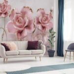 Papier peint Groupe de fleurs roses