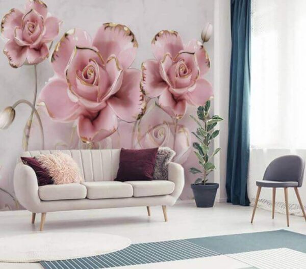 Groupe de fleurs roses Papier peint Groupe de fleurs roses