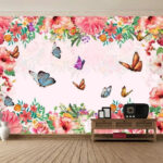 Papier peint Groupe de papillons et de fleurs