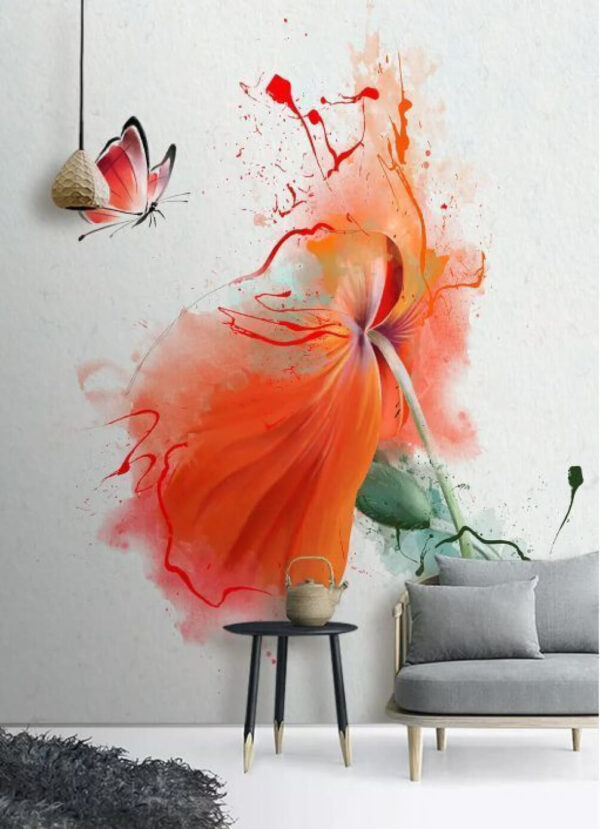 Papillon et fleur dans un éclat vibrant Papier peint Papillon et fleur dans un éclat vibrant