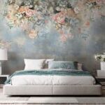 Papier peint Peinture de fleurs et de feuilles