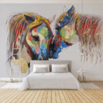 Papier peint Peinture de chevaux avec de la peinture colorée sur eux