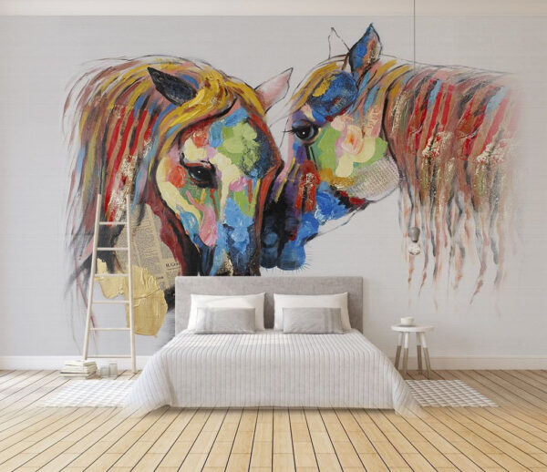 Peinture de chevaux avec de la peinture colorée sur eux Papier peint Peinture de chevaux avec de la peinture colorée sur eux