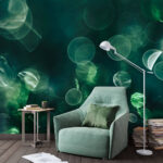Papier peint Image floue de cercles verts et blancs