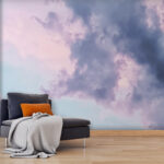 Papier peint Ciel nuageux avec des nuages roses et bleus
