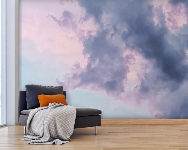 Ciel nuageux avec des nuages roses et bleus Papier peint Ciel nuageux avec des nuages roses et bleus