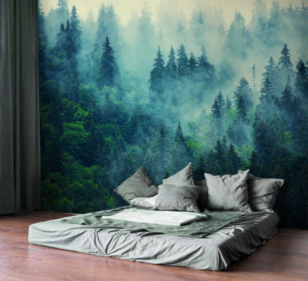 Groupe d'arbres dans le brouillard Papier peint Groupe d'arbres dans le brouillard