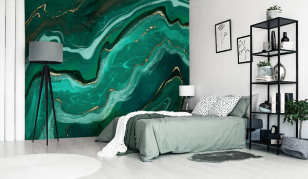 Vagues fluides de sarcelle et de vert Papier peint Vagues fluides de sarcelle et de vert