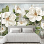 Papier peint Fleurs blanches délicates sur fond texturé
