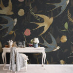 Papier peint Motif d'oiseaux et de fleurs