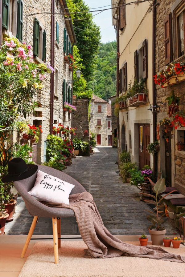 Charmante ruelle aux fleurs éclatantes Papier peint Charmante ruelle aux fleurs éclatantes
