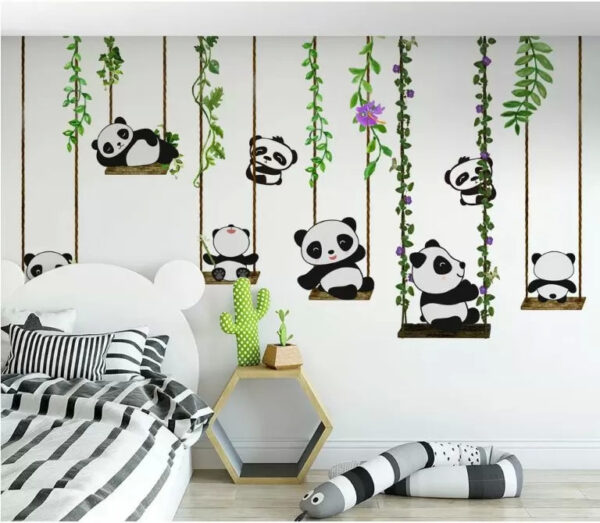 Groupe de pandas sur des balançoires Papier peint Groupe de pandas sur des balançoires