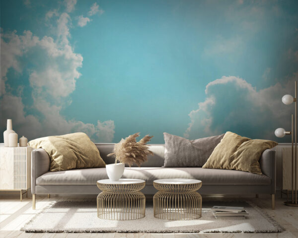 Ciel bleu avec nuages et soleil Papier peint Ciel bleu avec nuages et soleil
