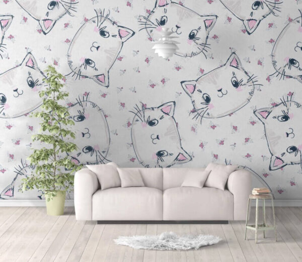 Motif de chats sur fond blanc Papier peint Motif de chats sur fond blanc