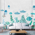 Papier peint Groupe de poissons et de méduses